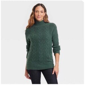 Knox Rose Womens Green Cable Knit Sweater Mock Neck Relaxed Fit 2X